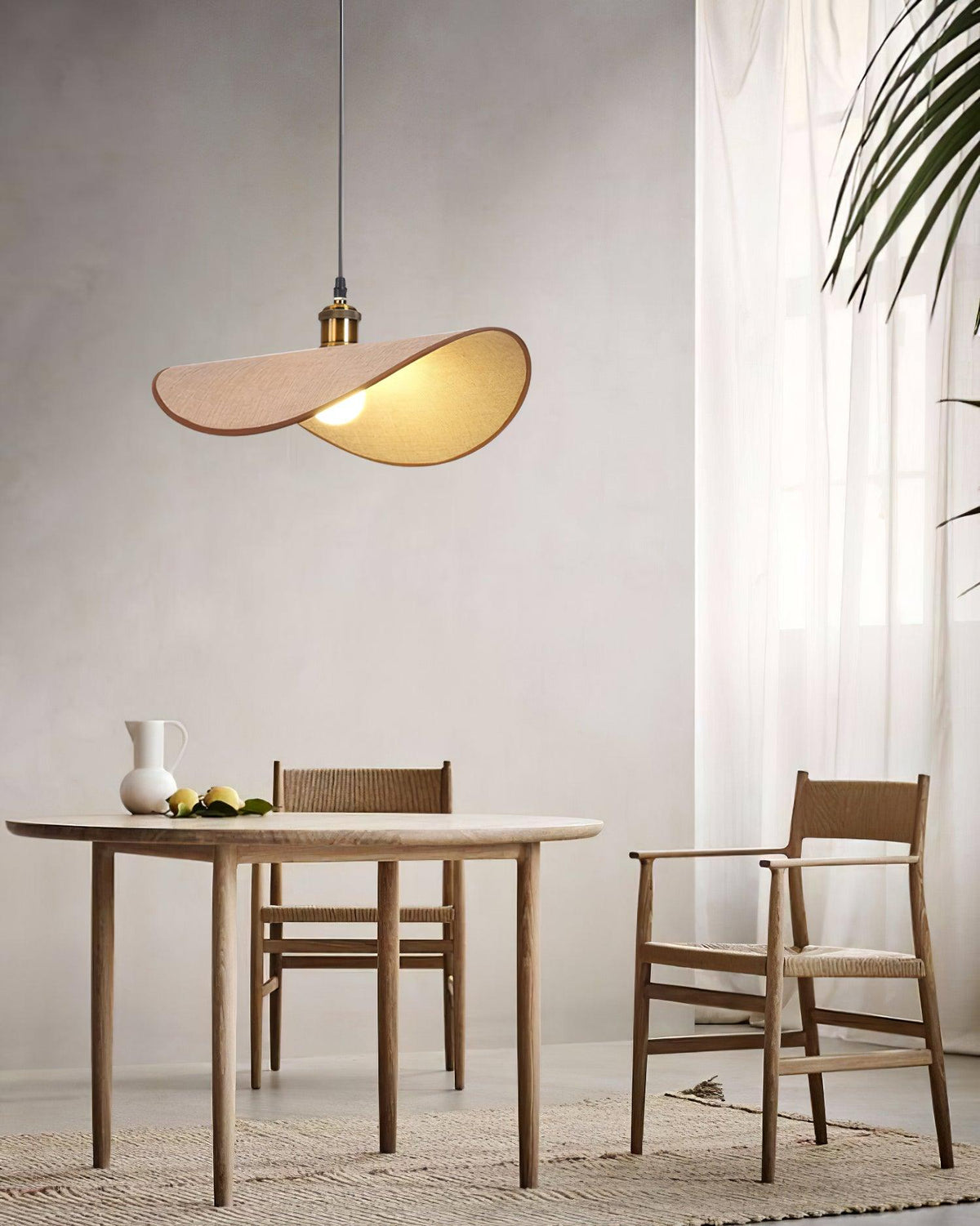Hanglamp met Linnenkap en Houten Accenten Scandinavisch Design Dimbaar E27 Fitting voor Woonkamer Eetkamer | Sulvida