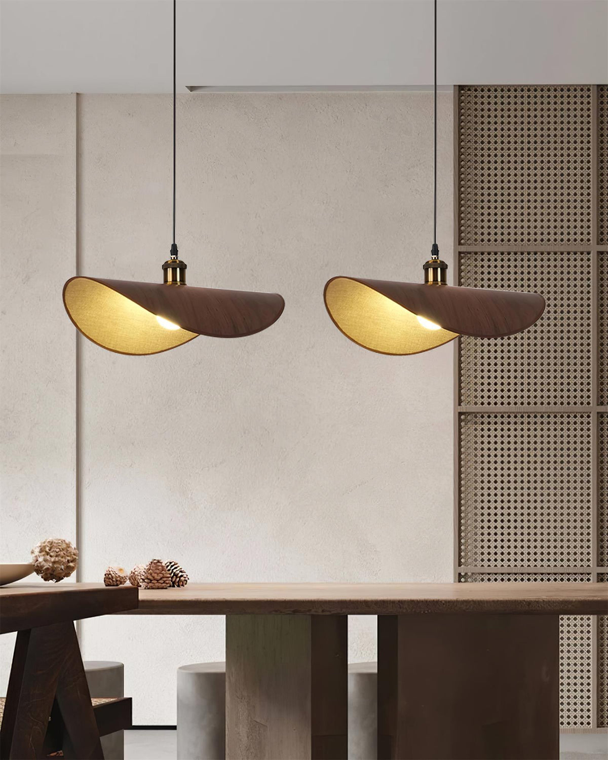 Hanglamp met Linnenkap en Houten Accenten Scandinavisch Design Dimbaar E27 Fitting voor Woonkamer Eetkamer | Sulvida