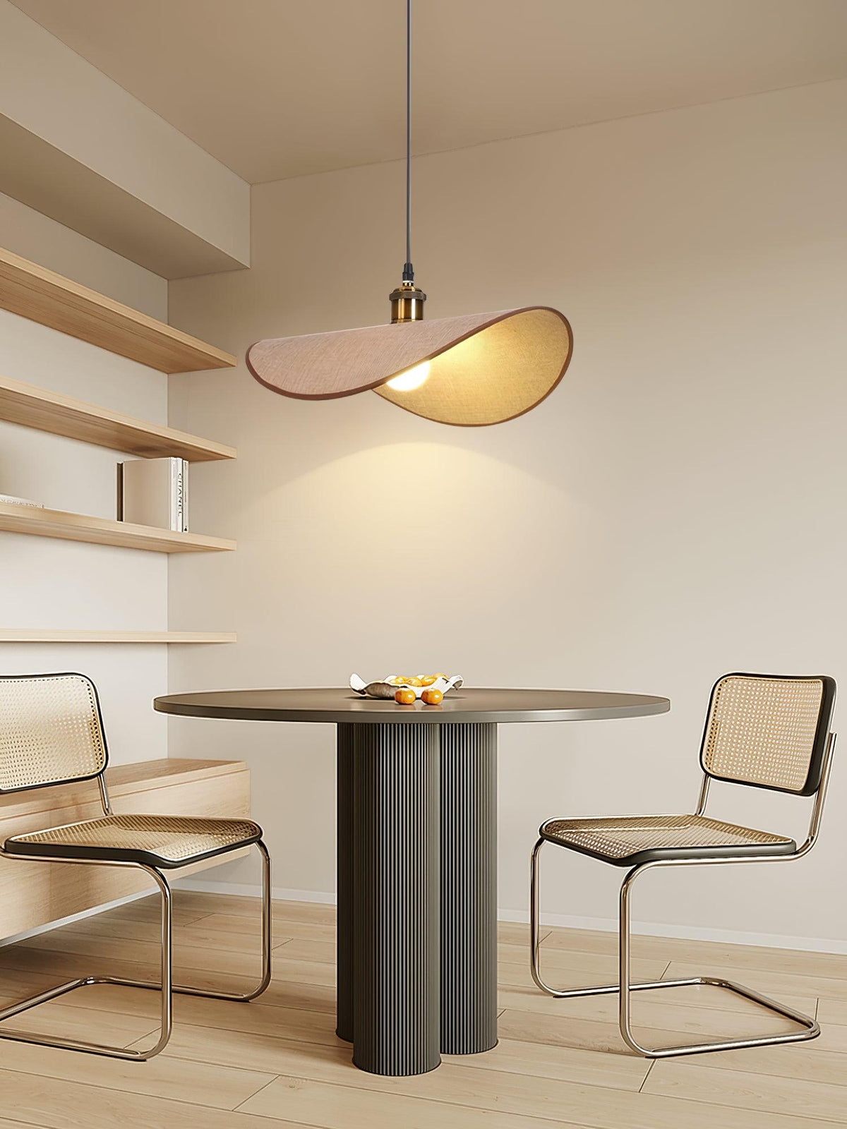 Hanglamp met Linnenkap en Houten Accenten Scandinavisch Design Dimbaar E27 Fitting voor Woonkamer Eetkamer | Sulvida