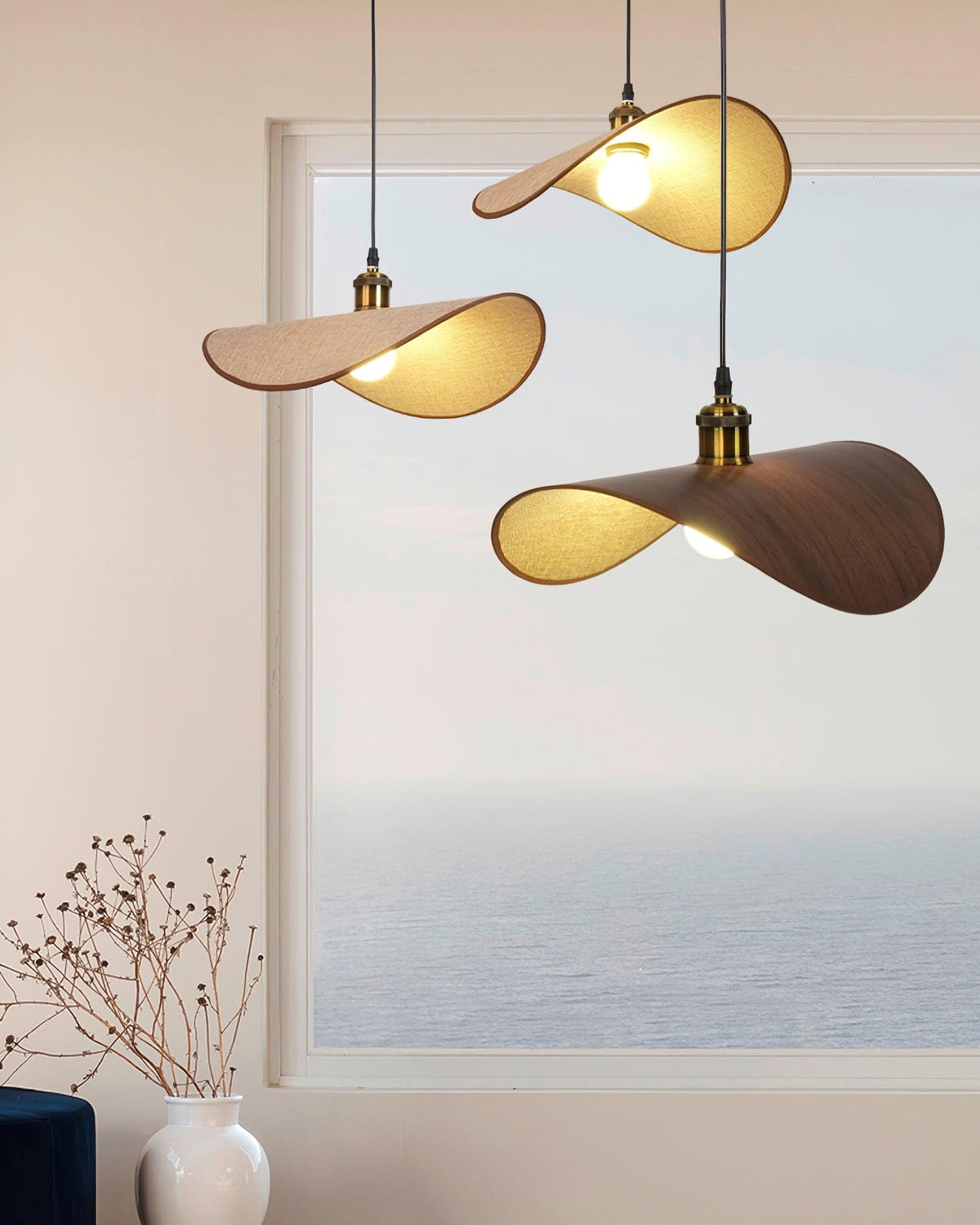 Hanglamp met Linnenkap en Houten Accenten Scandinavisch Design Dimbaar E27 Fitting voor Woonkamer Eetkamer | Sulvida