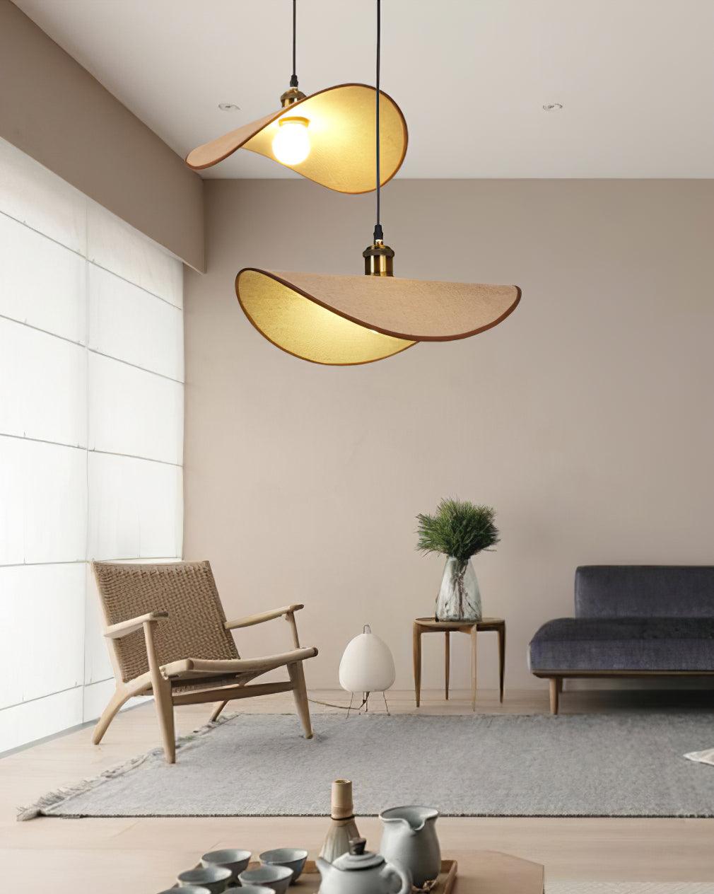 Hanglamp met Linnenkap en Houten Accenten Scandinavisch Design Dimbaar E27 Fitting voor Woonkamer Eetkamer | Sulvida