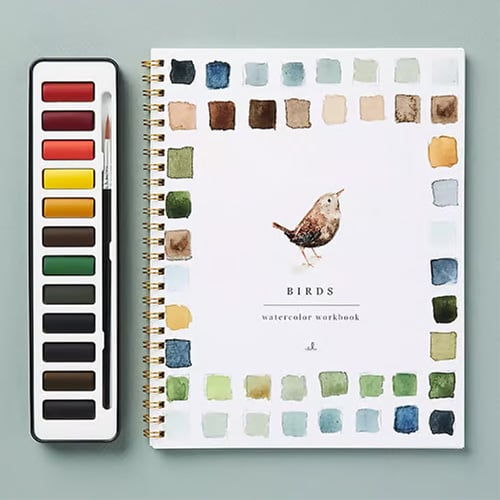 Aquarel Workbook voor Beginners — Stap-voor-Stap Schilderboek met Voorgedrukte Sjablonen en Aquarelverf | Sulvida