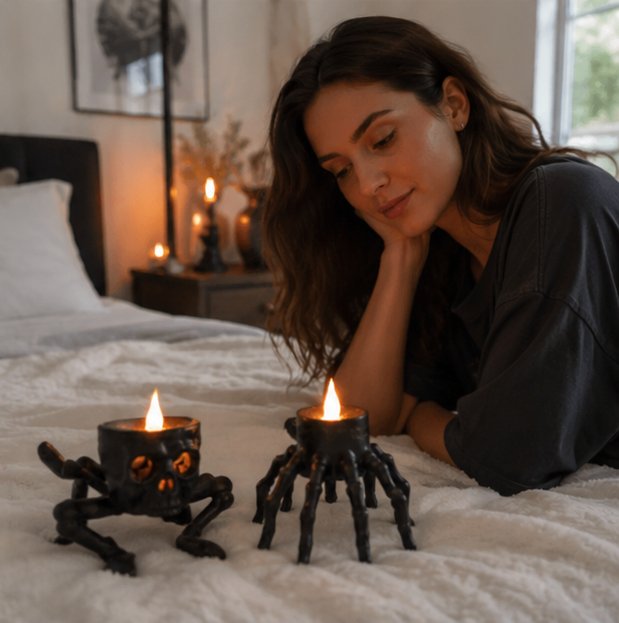 LED Schedel Kaarslicht Set Skelethand Zwart Halloween Nachtlampje Spookhuisdecoratie Feestverlichting | Sulvida