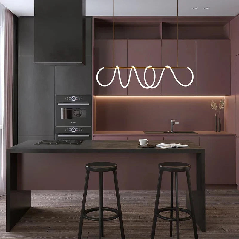 Lineaire Hanglamp LED IJzer Siliconen Zwart Goud Dimbaar Eetkamer Woonkamer Slaapkamer Modern Design | Sulvida