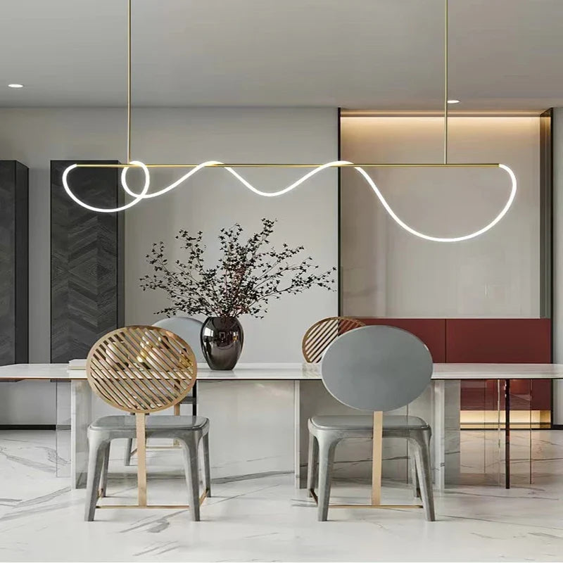Lineaire Hanglamp LED IJzer Siliconen Zwart Goud Dimbaar Eetkamer Woonkamer Slaapkamer Modern Design | Sulvida