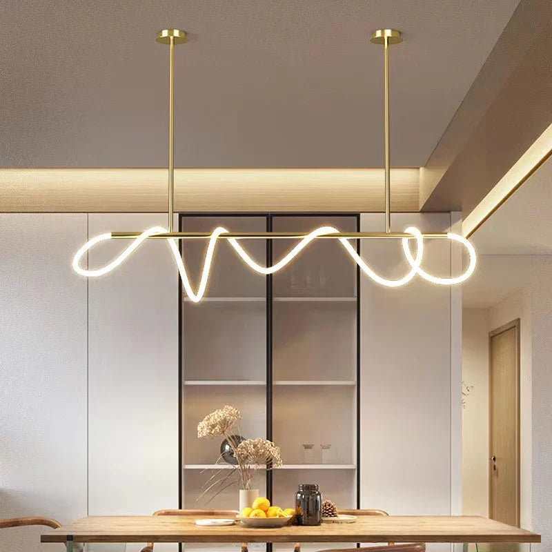 Lineaire Hanglamp LED IJzer Siliconen Zwart Goud Dimbaar Eetkamer Woonkamer Slaapkamer Modern Design | Sulvida