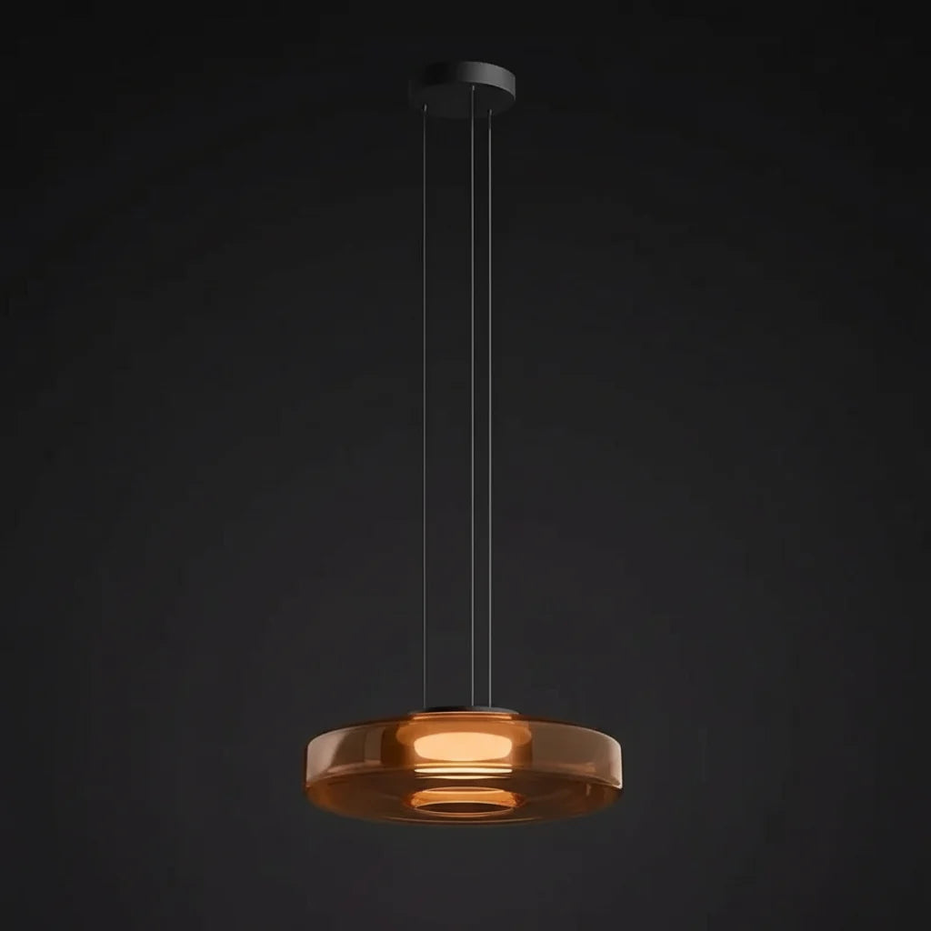 Glazen hanglamp met gelaagde kap in amber groen of grijs voor sfeervolle verlichting eetkamer woonkamer | Sulvida