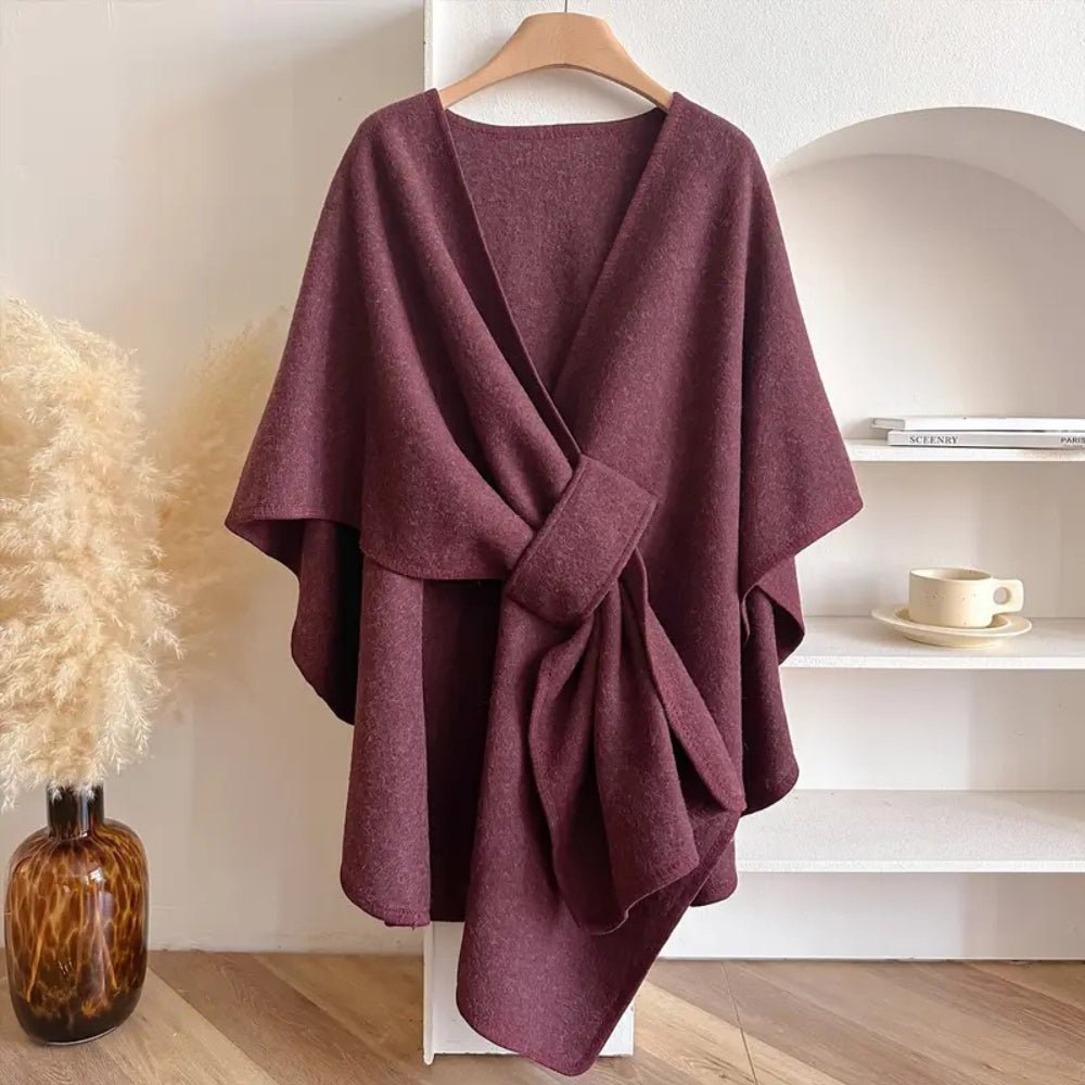 Geweven ponchowrap taupe grijs zwart ivoor dames omslagdoek oversized warm veelzijdig alle seizoenen stijlvol | Sulvida