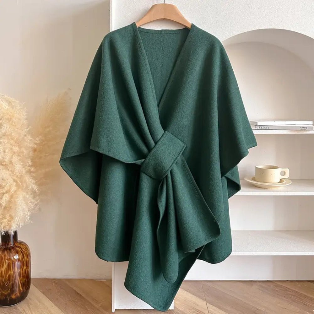 Geweven ponchowrap taupe grijs zwart ivoor dames omslagdoek oversized warm veelzijdig alle seizoenen stijlvol | Sulvida