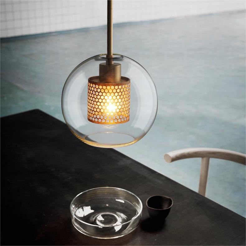 Glazen Hanglamp Bol Goud Cilinder Design Verlichting Woonkamer Eetkamer Slaapkamer Moderne Plafondlamp | Sulvida