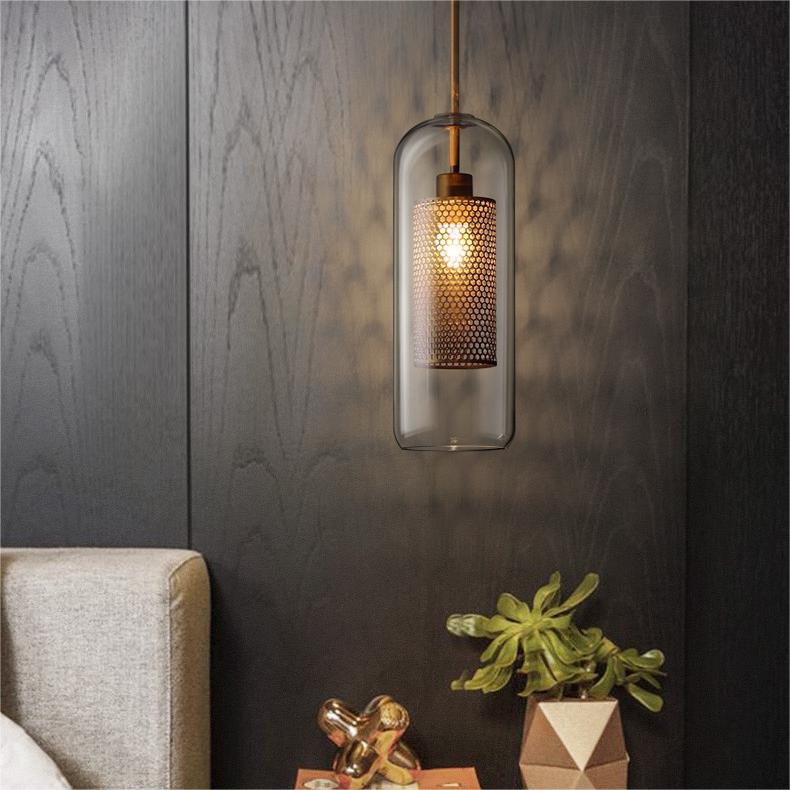 Glazen Hanglamp Bol Goud Cilinder Design Verlichting Woonkamer Eetkamer Slaapkamer Moderne Plafondlamp | Sulvida