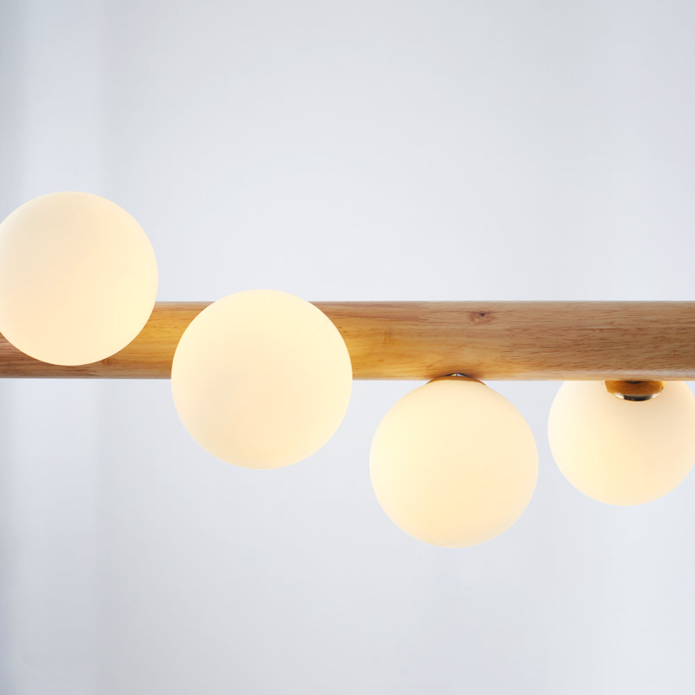 Glazen Hanglamp met Houten Ring Notenbruin Messing Eethoek Woonkamer Slaapkamer Sfeerverlichting Design | Sulvida