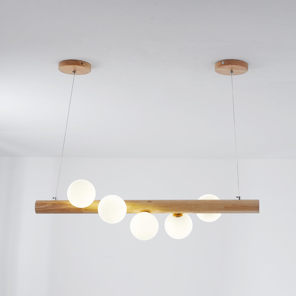 Glazen Hanglamp met Houten Ring Notenbruin Messing Eethoek Woonkamer Slaapkamer Sfeerverlichting Design | Sulvida
