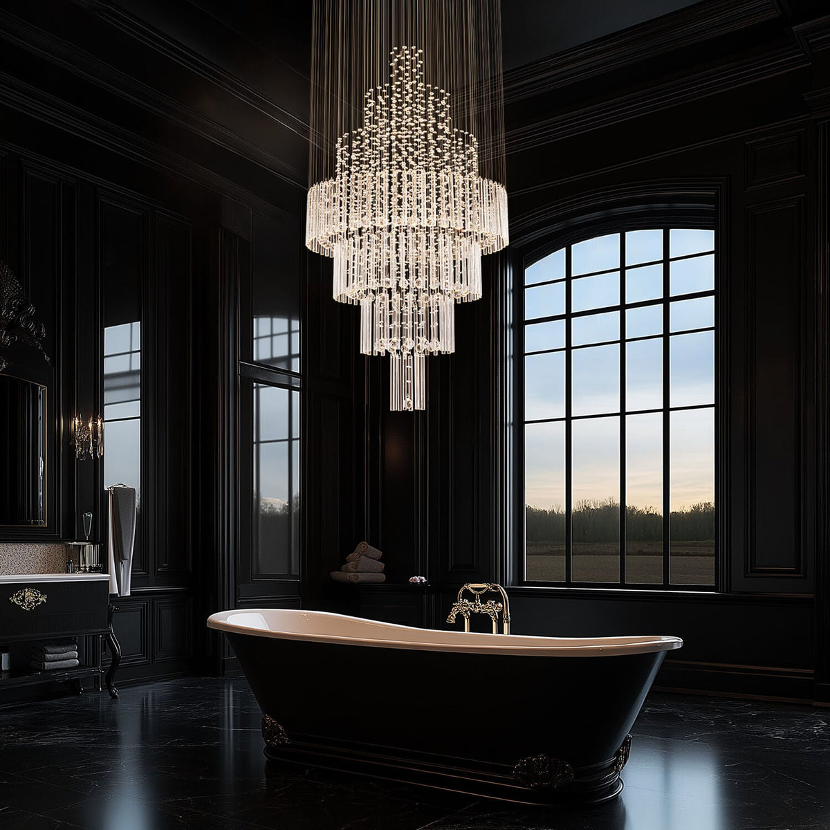 Kristallen regendrup kroonluchter rond chroom spiraal voor hal trappenhal hoge plafonds luxe design verlichting | Sulvida