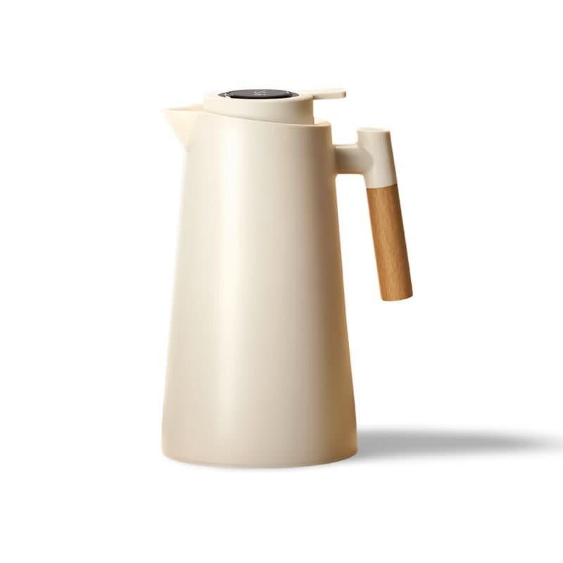Thermosfles dubbele wand met temperatuurweergave en houten handvat 1 liter voor koffie thee water onderweg | Sulvida