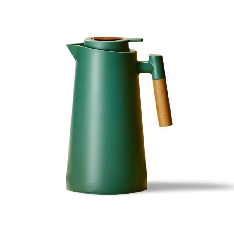 Thermosfles dubbele wand met temperatuurweergave en houten handvat 1 liter voor koffie thee water onderweg | Sulvida