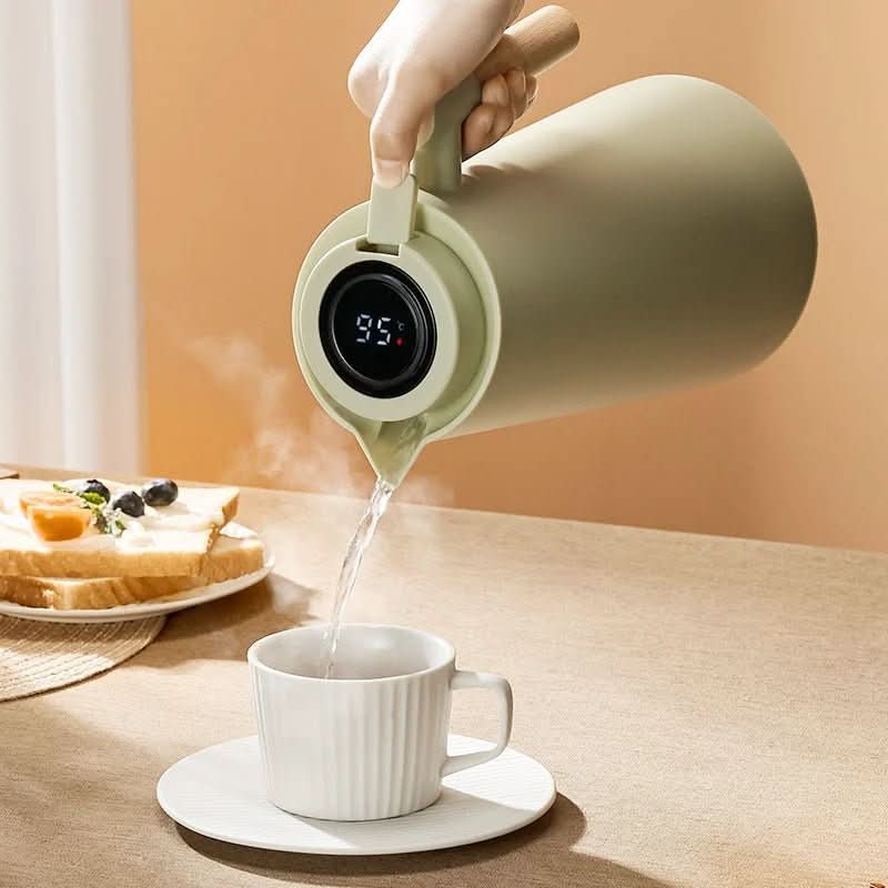 Thermos à double paroi 1 litre avec indicateur de température, cyan, blanc, vert, acier inoxydable, bouteille isotherme, cafetière, théière | Sulvida