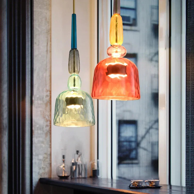 Glazen Hanglamp Met Kleurrijke Kap Modern Design Verstelbaar Macaron Stijl Woonkamer Eetkamer Kantoor Verlichting | Sulvida