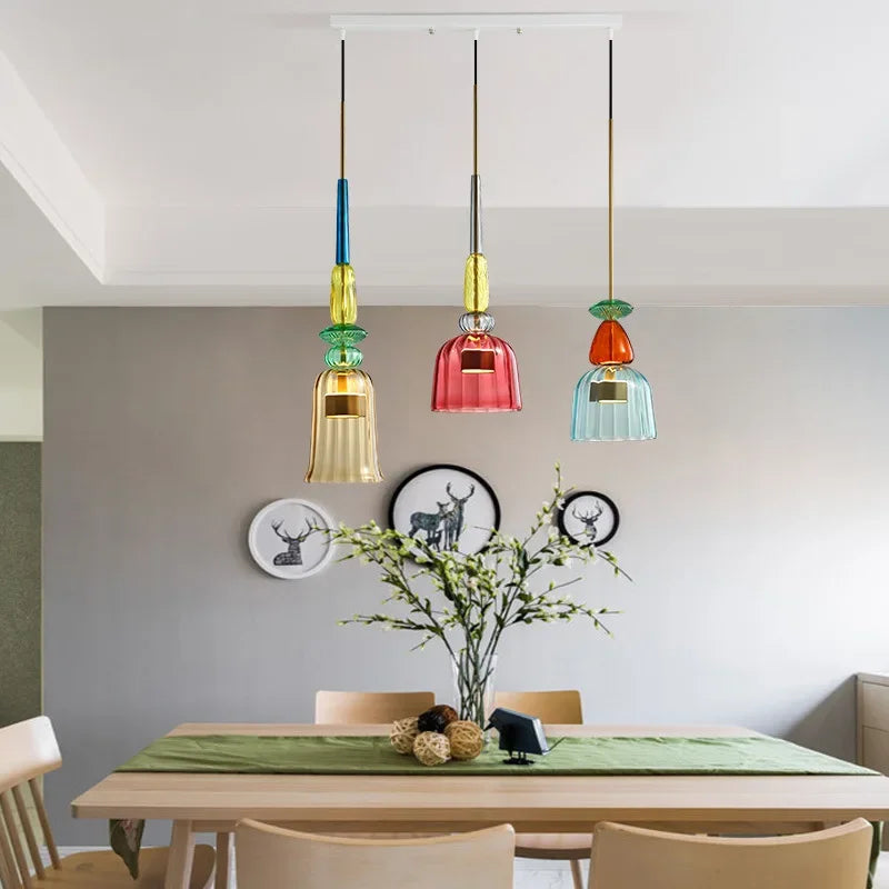Glazen Hanglamp Met Kleurrijke Kap Modern Design Verstelbaar Macaron Stijl Woonkamer Eetkamer Kantoor Verlichting | Sulvida
