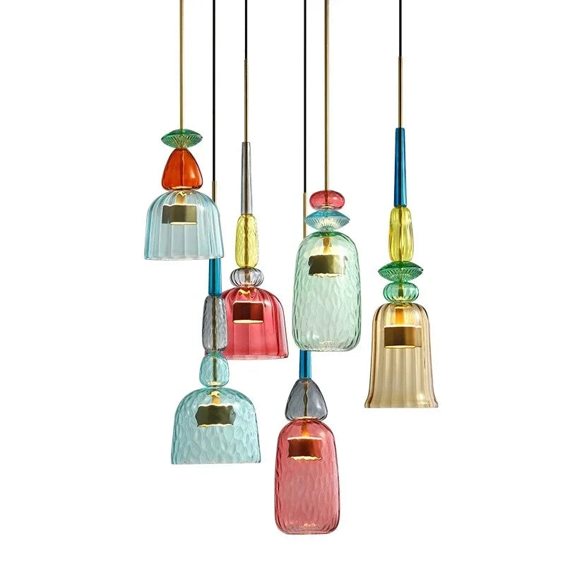 Glazen Hanglamp Met Kleurrijke Kap Modern Design Verstelbaar Macaron Stijl Woonkamer Eetkamer Kantoor Verlichting | Sulvida
