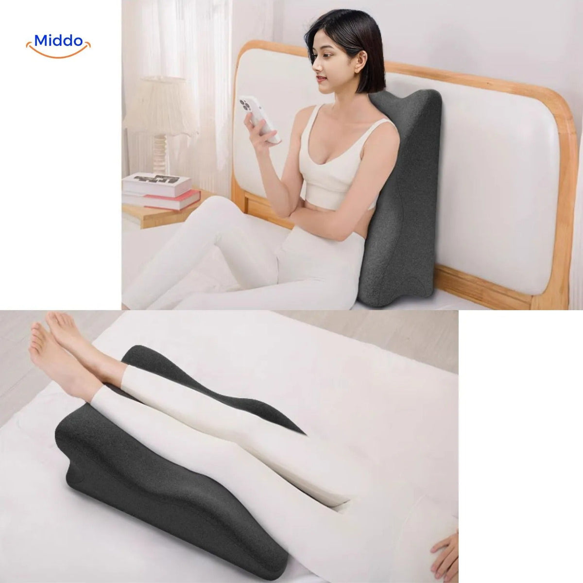 Beenkussen Elevatie Zwangerschap Grijs Comfortverhogend Ondersteunend Orthopedisch Kussen 60x36x24cm | Sulvida
