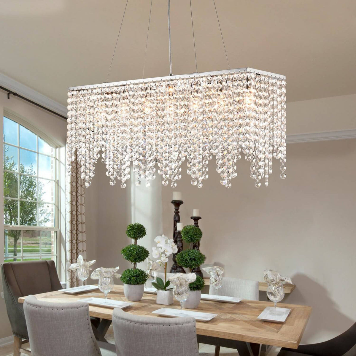 Lineaire kristallen hanglamp met druppels chroom eetkamer woonkamer keuken verlichtingsobject kroonluchter | Sulvida