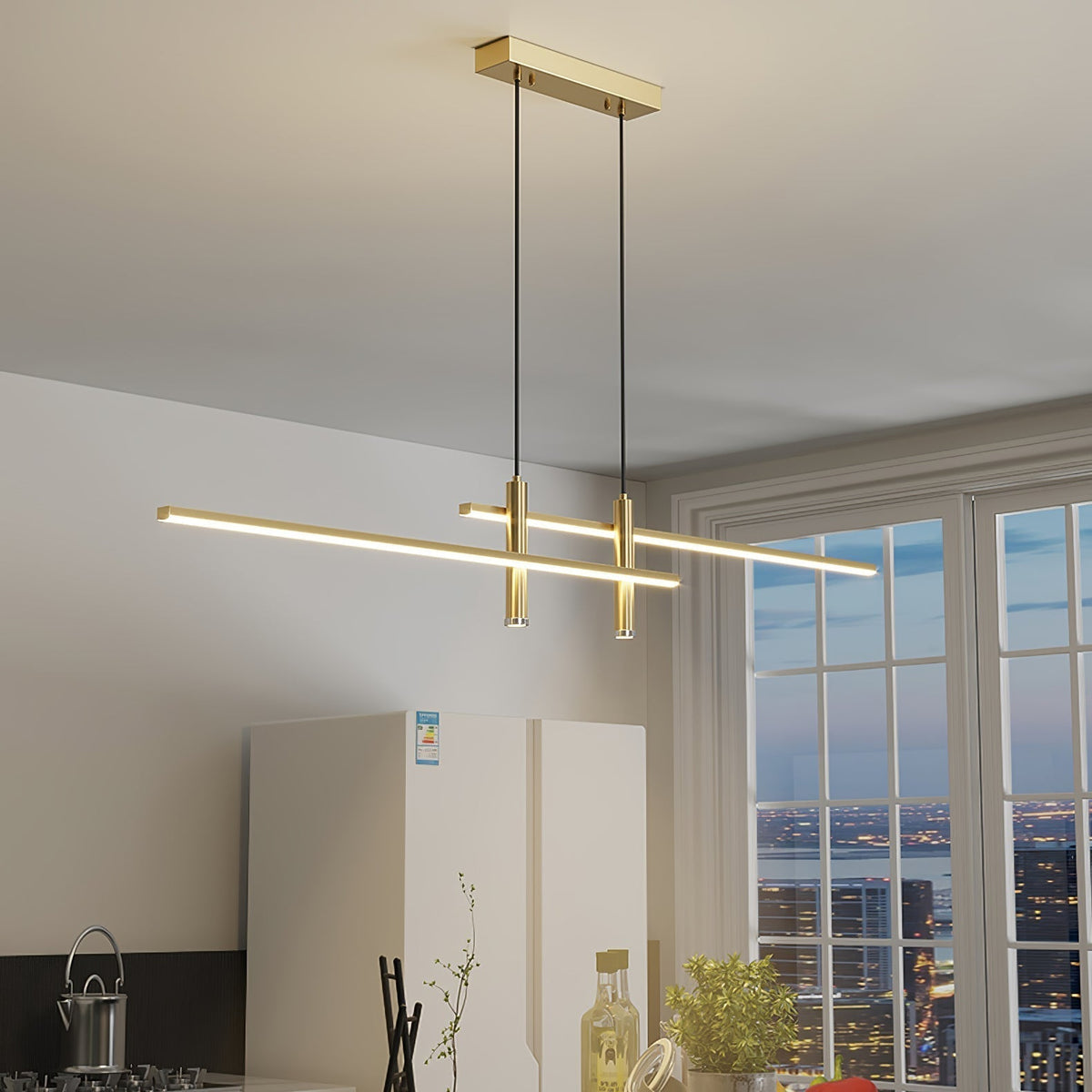 Lineaire Hanglamp Metaal Zwart of Goud Eetkamer Keuken Spotverlichting Modern Design LED Verstelbaar | Sulvida