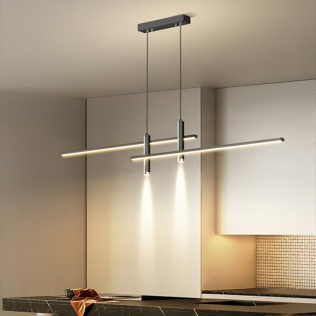 Lineaire Hanglamp Metaal Zwart of Goud Eetkamer Keuken Spotverlichting Modern Design LED Verstelbaar | Sulvida