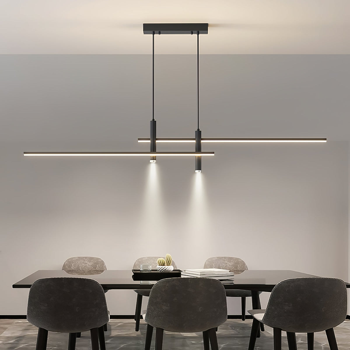 Lineaire Hanglamp Metaal Zwart of Goud Eetkamer Keuken Spotverlichting Modern Design LED Verstelbaar | Sulvida