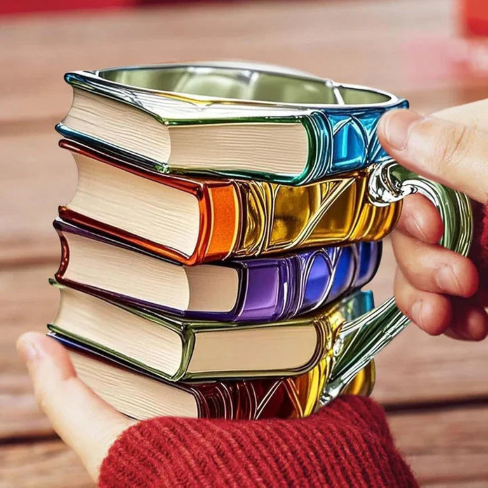 Boekenminnaar Beker met 3D Boekrug Design – Duurzaam Glas 350 ml – Literatuur Geschenk voor Thee Koffie | Sulvida