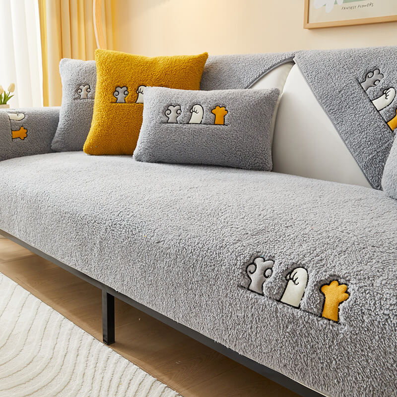 Sherpa Fleece Bankbeschermer met Kattenpootjesprint voor Huisdieren Sofa Bescherming Beige Grijs Blauw | Sulvida