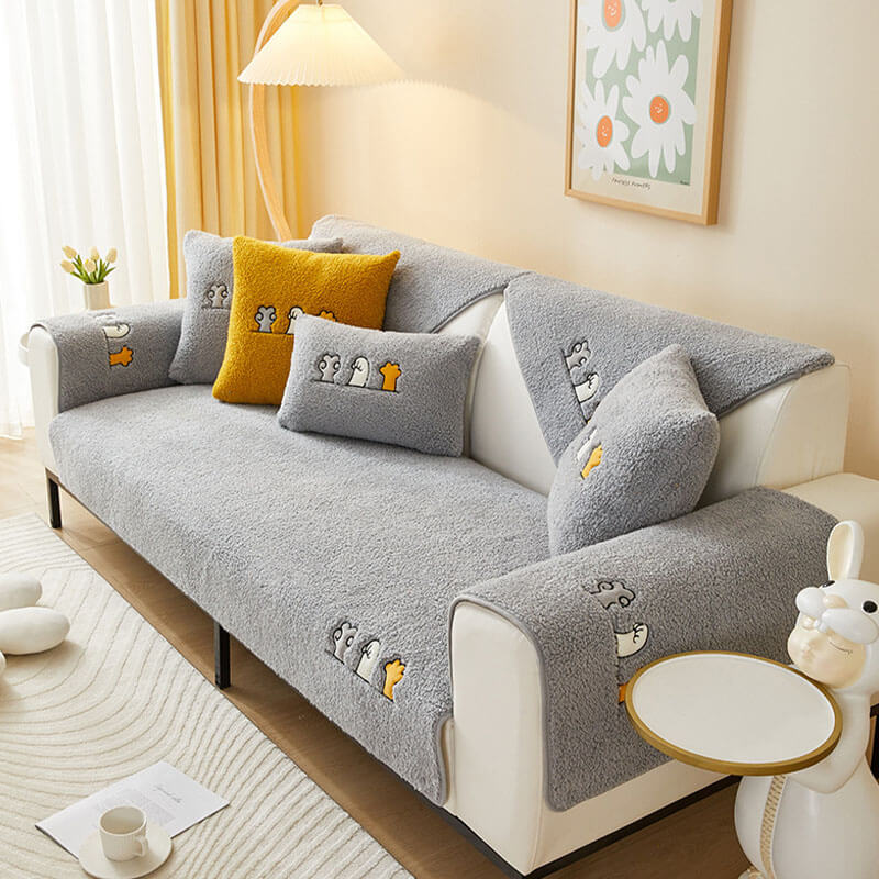 Sherpa Fleece Bankbeschermer met Kattenpootjesprint voor Huisdieren Sofa Bescherming Beige Grijs Blauw | Sulvida