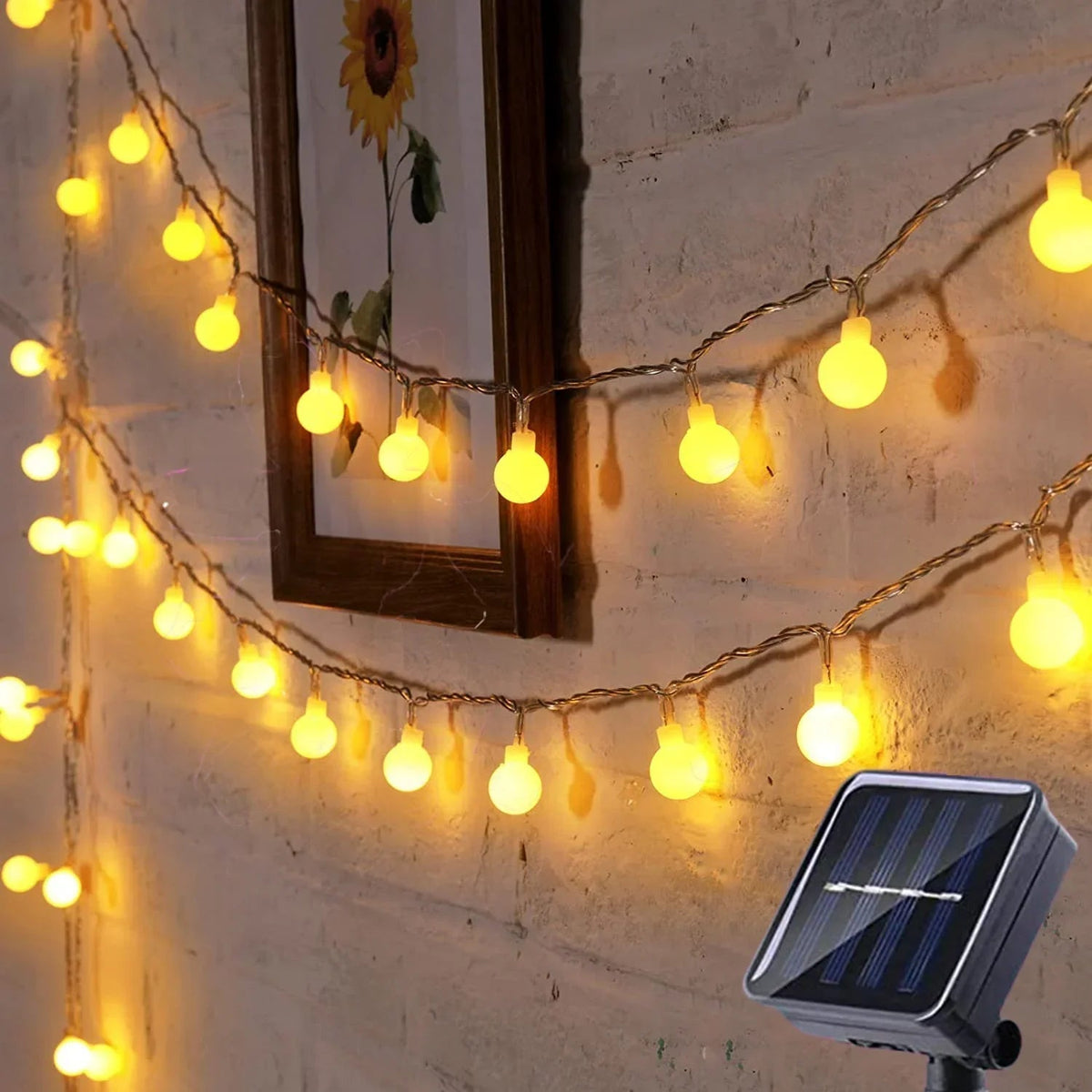 Solar Lichtsnoer LED Waterdicht 50 Lampjes Tuinverlichting Feestverlichting Terras Balkon 9,5 Meter Warm Wit | Sulvida