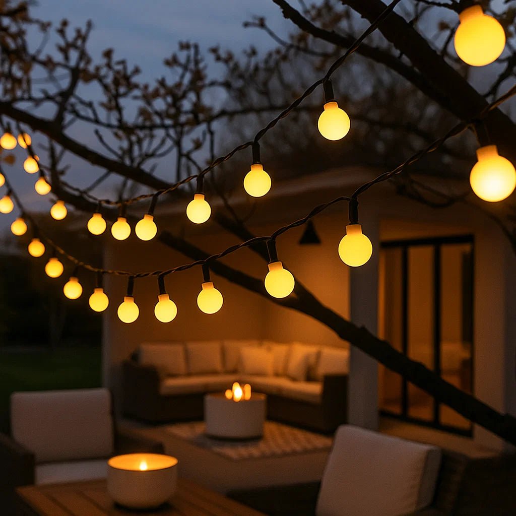Solar Lichtsnoer LED Waterdicht 50 Lampjes Tuinverlichting Feestverlichting Terras Balkon 9,5 Meter Warm Wit | Sulvida