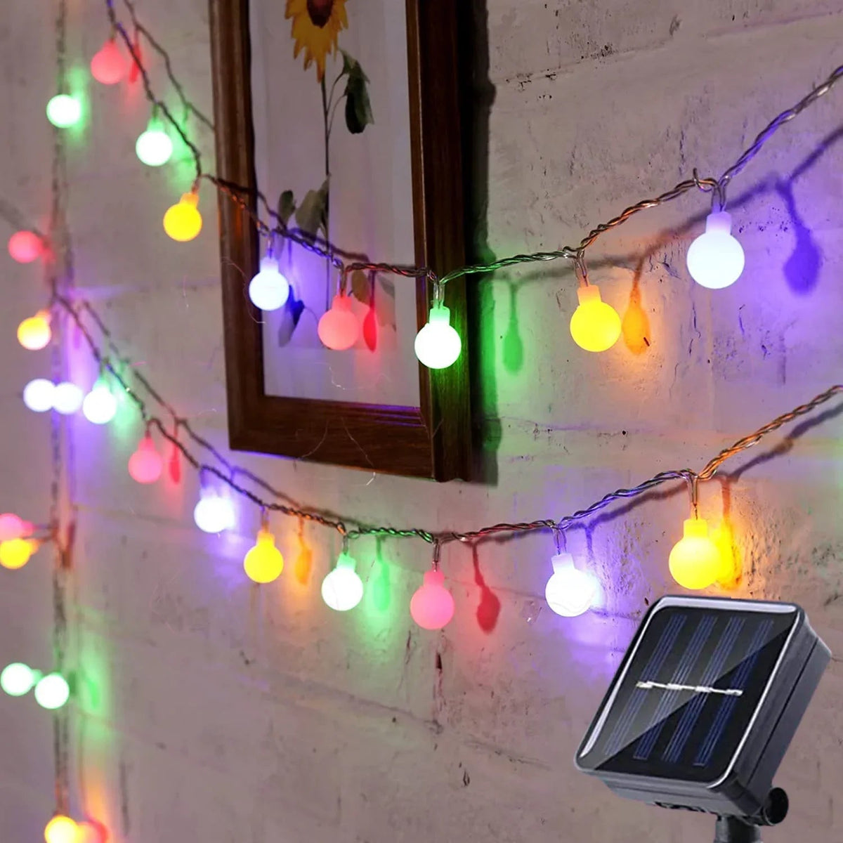 Solar Lichtsnoer LED Waterdicht 50 Lampjes Tuinverlichting Feestverlichting Terras Balkon 9,5 Meter Warm Wit | Sulvida