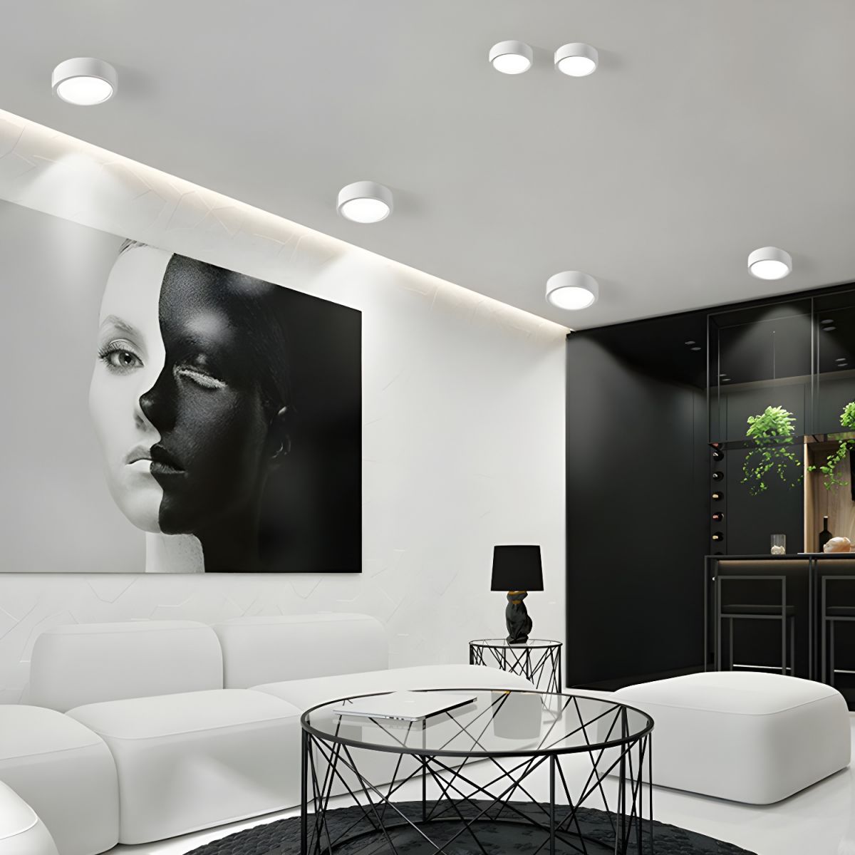 Compacte opbouw plafondlamp rond ijzer LED 7-21W dimbaar wit zwart modern interieur woonkamer slaapkamer | Sulvida
