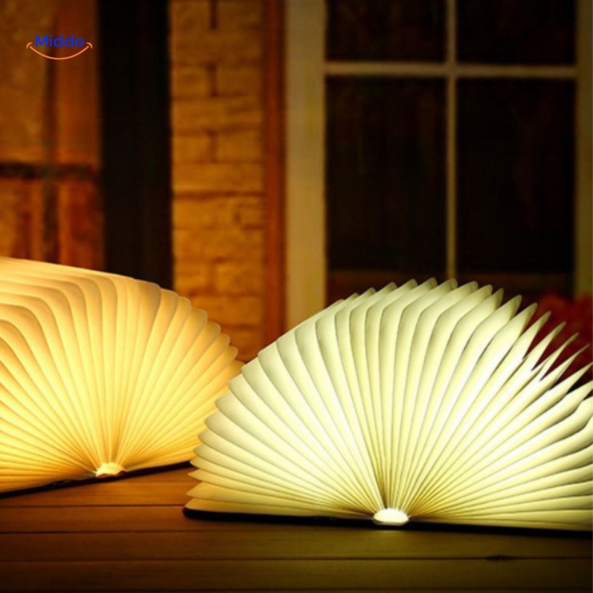 Vouwbare Boeklamp met LED Verlichting Hout 3 Kleuren Dimbaar Decoratieve Lamp Sfeerlicht Bureau Nachtkastje | Sulvida