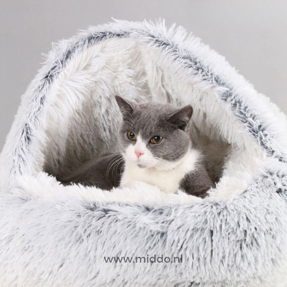 Rond pluche huisdiermand zacht nestbed voor katten en honden groen grijs bruin beige comfortabel ligplekje S M L XL | Sulvida