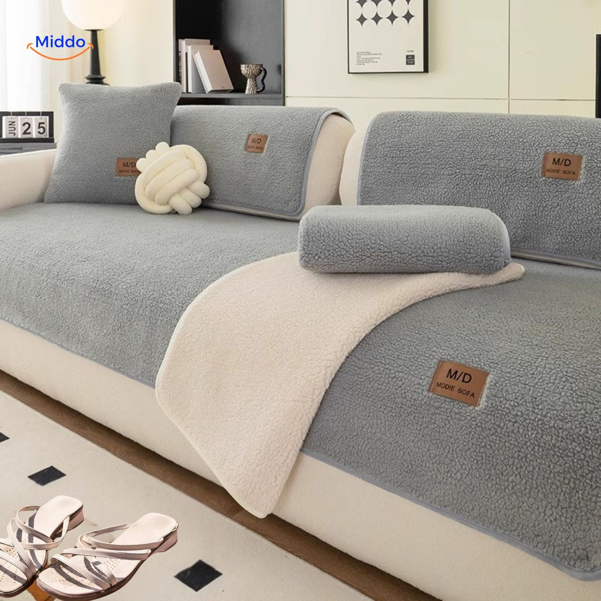 Bankhoes Lamsvacht-Imitatie Zachte Pluche Beschermhoes voor Bank Antislip Luxe Woonkamer Meubelbescherming | Sulvida