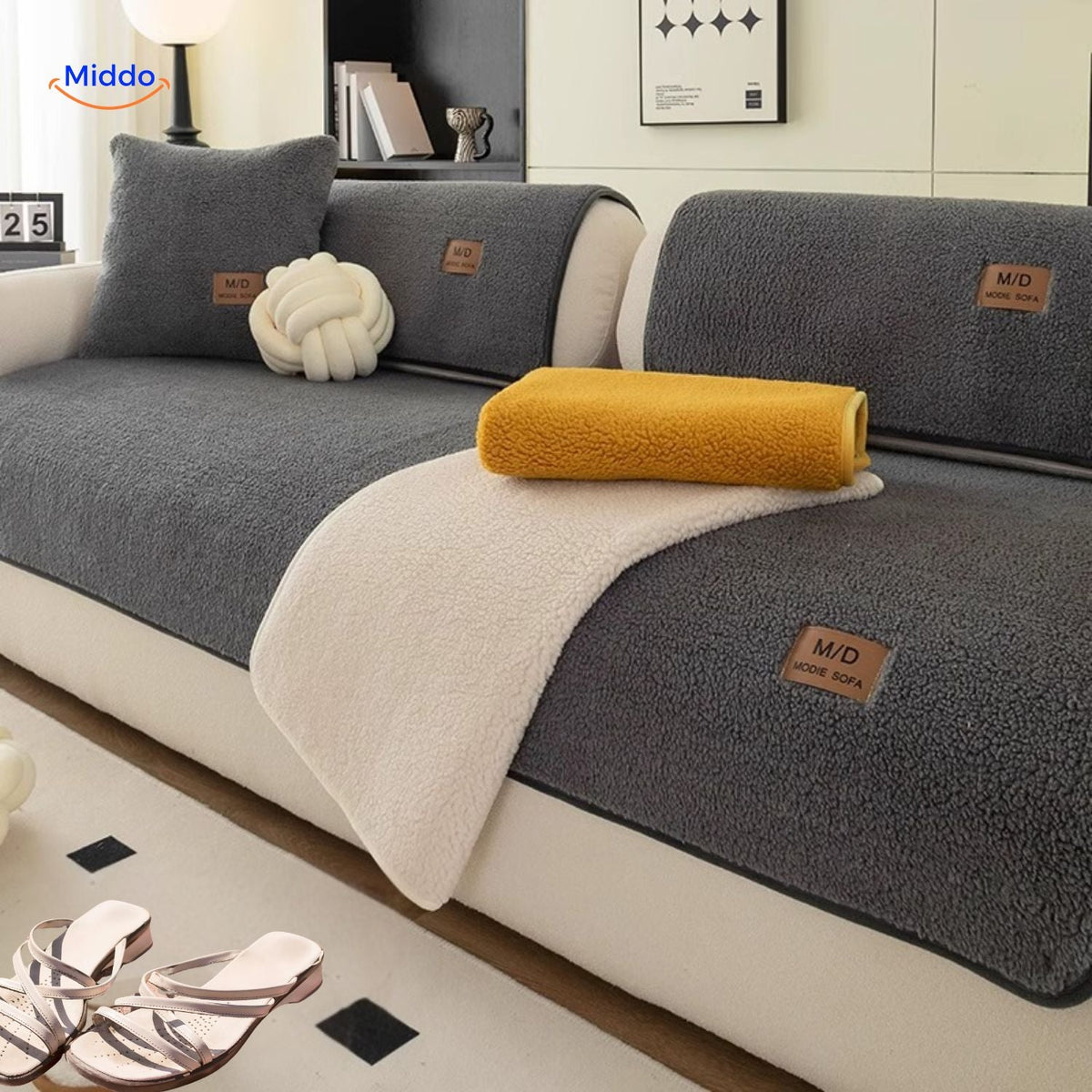 Bankhoes Lamsvacht-Imitatie Zachte Pluche Beschermhoes voor Bank Antislip Luxe Woonkamer Meubelbescherming | Sulvida