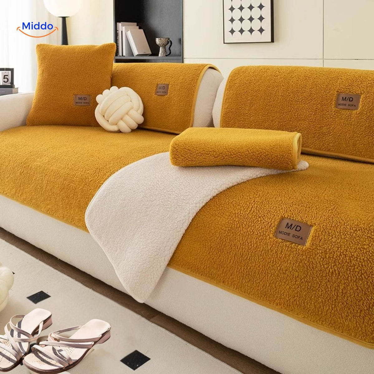 Bankhoes Lamsvacht-Imitatie Zachte Pluche Beschermhoes voor Bank Antislip Luxe Woonkamer Meubelbescherming | Sulvida