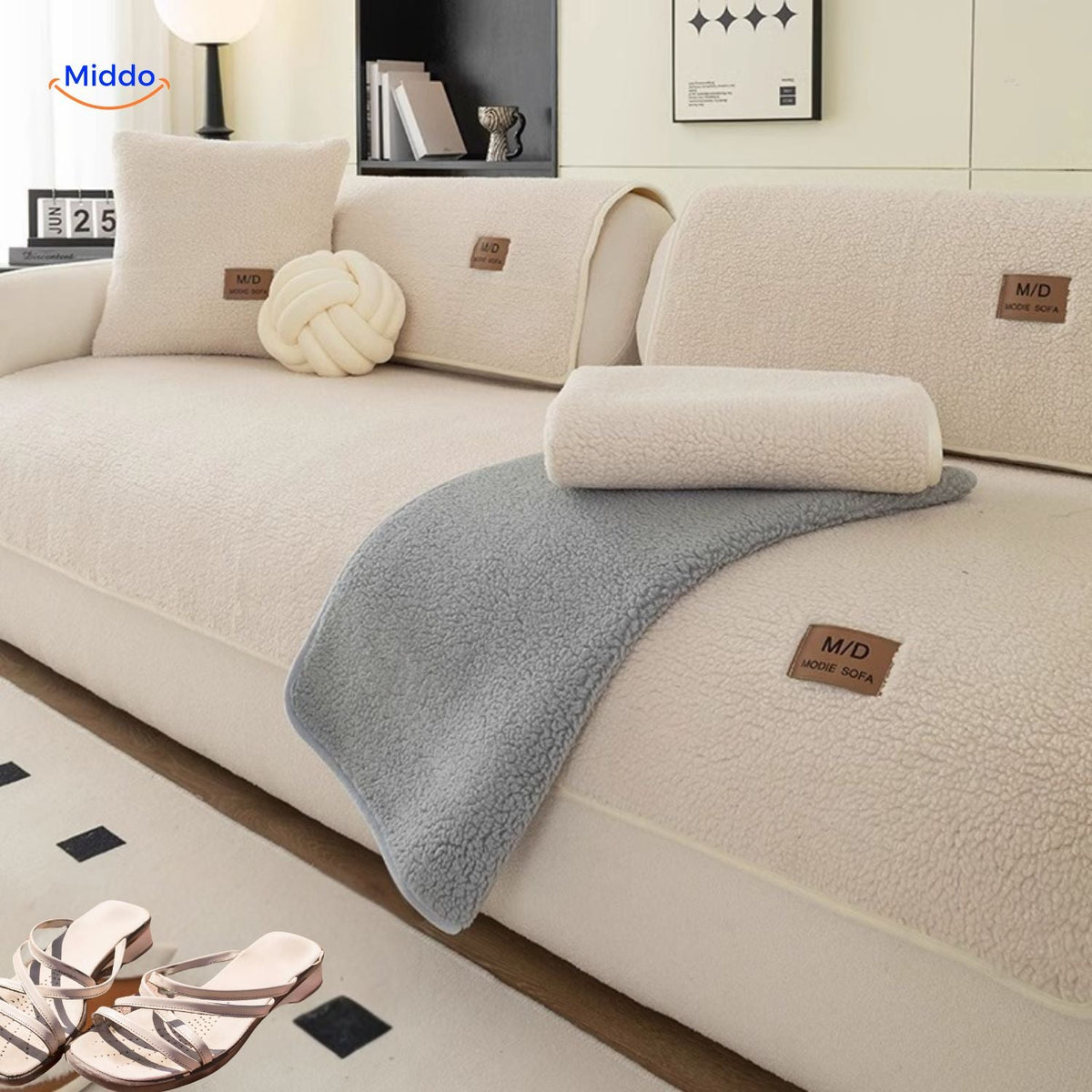 Bankhoes Lamsvacht-Imitatie Zachte Pluche Beschermhoes voor Bank Antislip Luxe Woonkamer Meubelbescherming | Sulvida