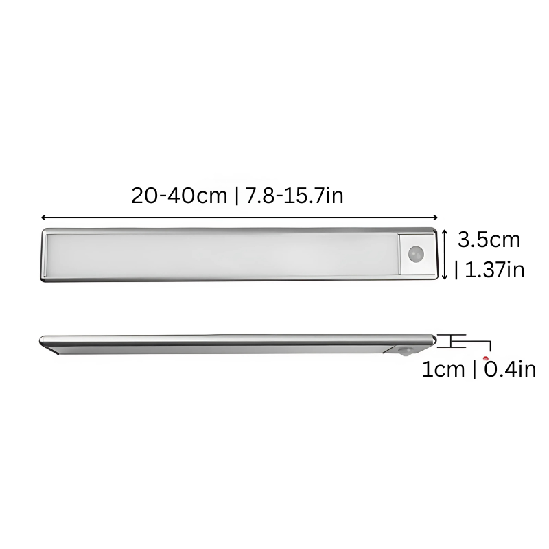 Magnetisch LED-Bewegingsmelder Kastlicht 20/30/40 cm – Oplaadbaar Sensorlicht met Warm/Koel Wit voor Keuken Kast Trap en Werkkamer | Sulvida