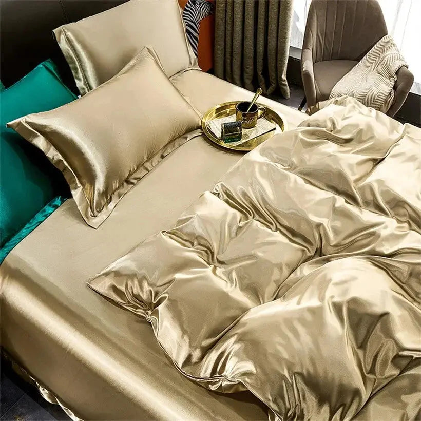 Zijden Dekbedovertrek Set Moerbei Zijde Luxe Beddengoed met Hoeslaken Kussenslopen 1,5m 1,8m Bed Slaapkamer | Sulvida
