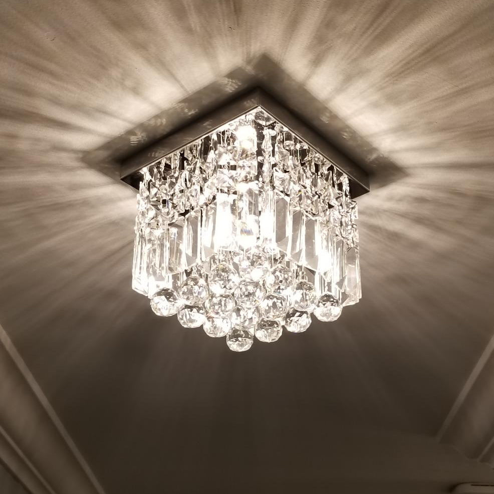 Vierkante kristallen plafondlamp chroom staal G9 voor gang slaapkamer keuken modern design compact luxe | Sulvida