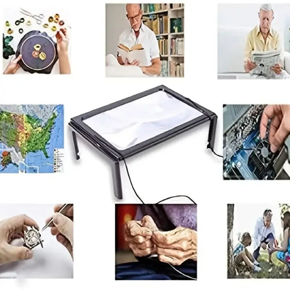 Loupe de table pliable avec éclairage pour lire les mains libres, grossissement 3x, éclairage LED, loisirs créatifs et documents | Sulvida