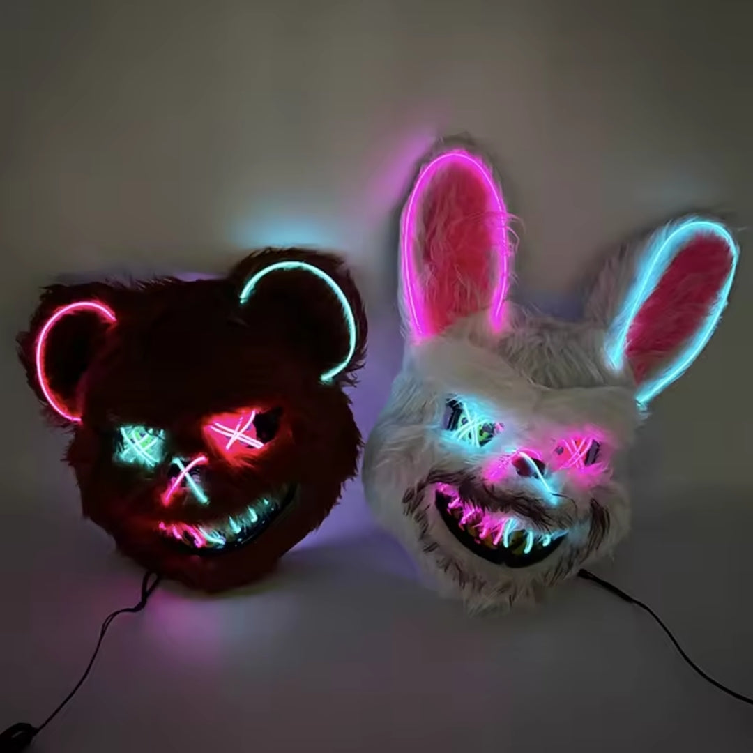 LED Gezichtsmasker Halloween Konijn Beer Lichtgevend Volledig Gezicht Griezelig Kostuum Party Accessoire | Sulvida