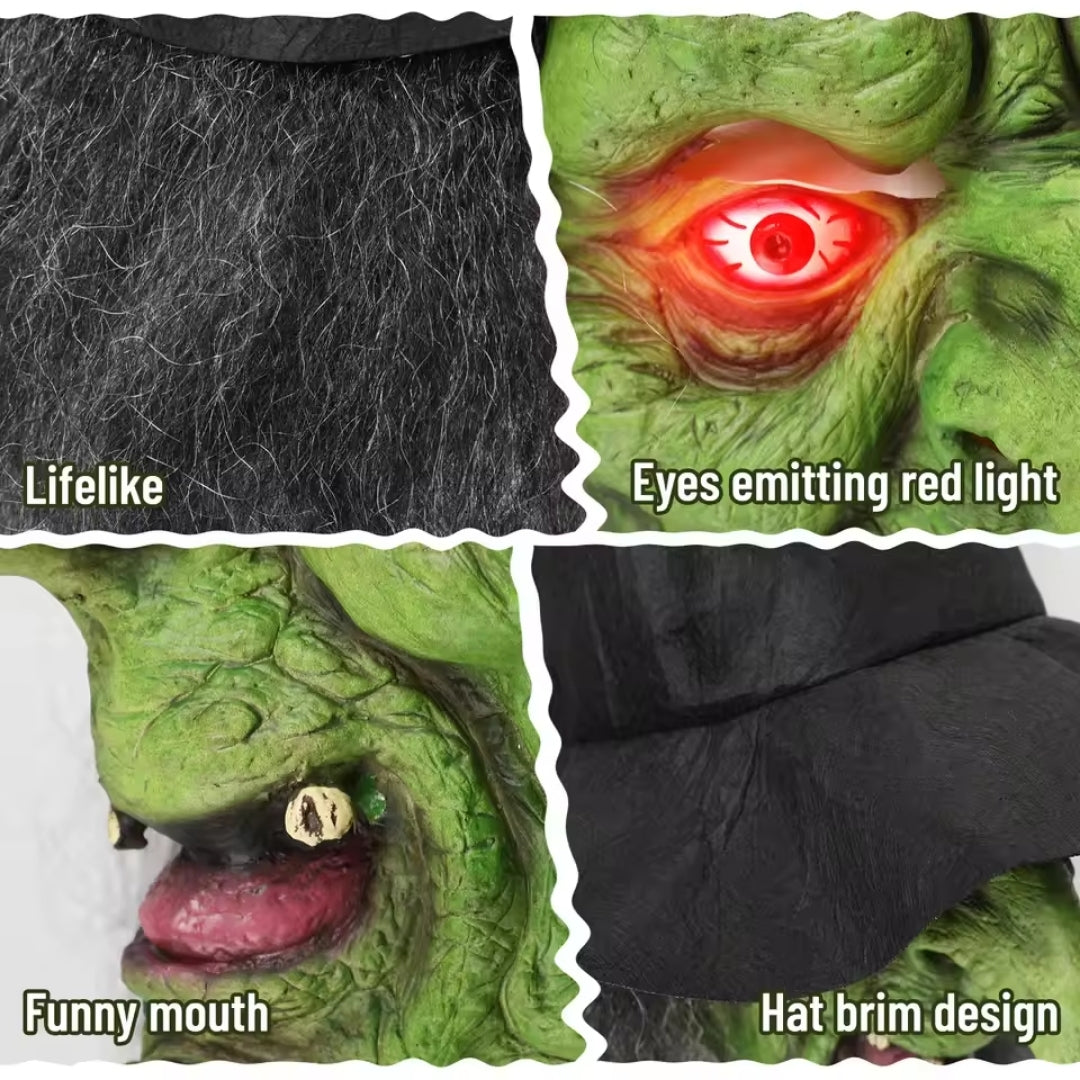 Horror Heksenkap met Luminescerende Ogen Groen Zwart Compleet Verkleedmasker Halloween Kostuum voor Volwassenen | Sulvida