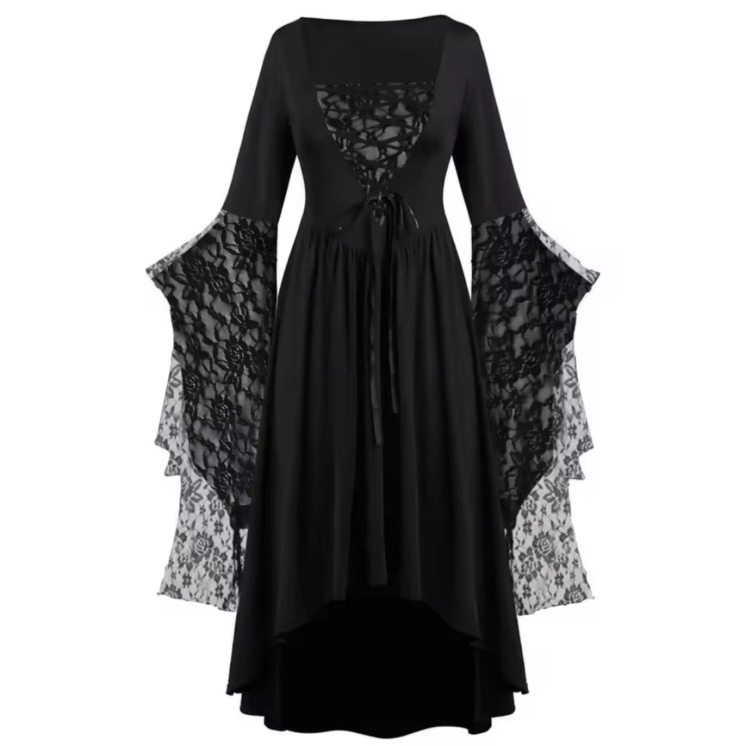 Gothic Feestjurk met Wijde Mouwen – Donkere Fantasy Look voor Verkleedpartijen Carnaval Halloween en Themafeesten | Sulvida