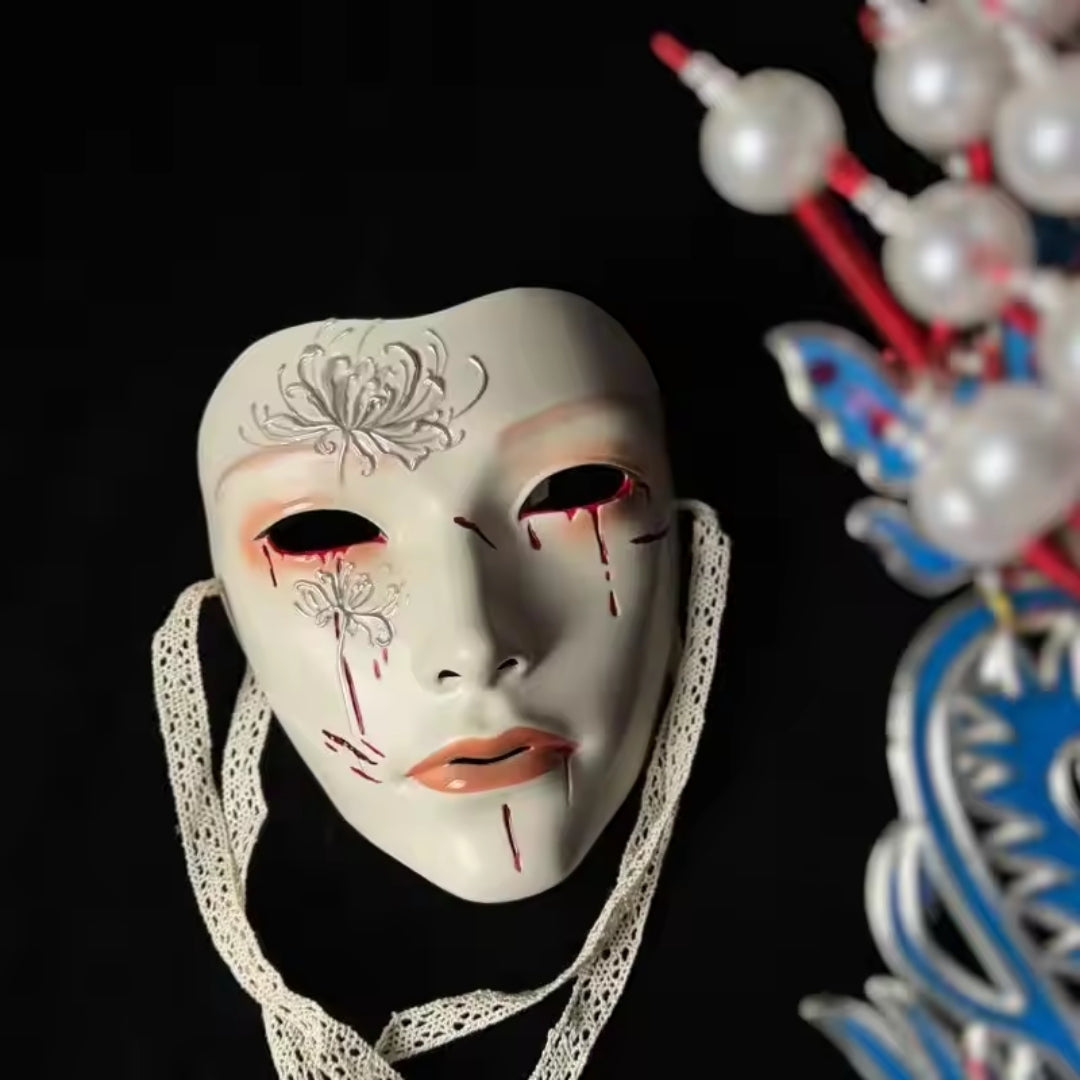 Volledige Gezichtsmasker Traditioneel Chinees Cosplay Horror Carnaval Themafeest Kostuum Zilver Zwart Beige | Sulvida